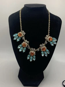 "Collar llamativo azul claro naranja estrás tono dorado 19""" - Imagen 1 de 6