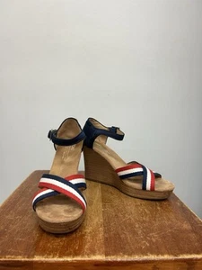 Toms Election Charms Wedge Heels Striped Red White Blue USA Ankle Strap US 8 W - Picture 1 of 18