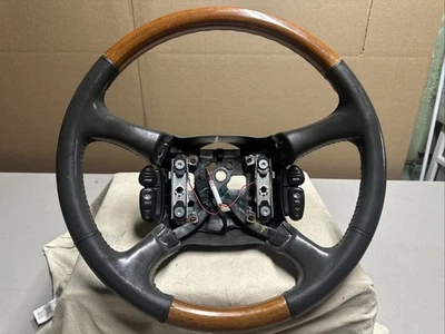1998-2002 Chevrolet GMC Cadillac NEUTRAL Leather Wood Grain Steering Wheel - Image 1 of 4