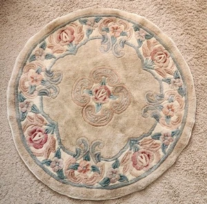 MOMENI Handgeknüpfter Vorleger Floral Beige 100% Wolle Flor FC-18 3' Rund - Bild 1 von 9