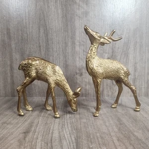 Paar Vintage Messing Bock & Reh gefleckter Hirsch stehend Figuren Deko Skulptur - Bild 1 von 4