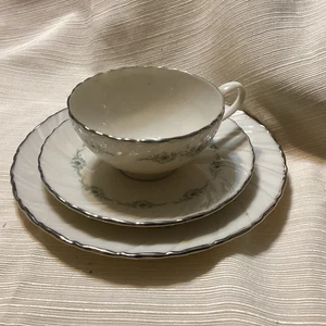 Lenox Musette Cup Saucer Salad Plate Ivory & Platinum Rim - Picture 1 of 7