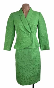 TAHARI Green Lime Geometric Polyester Blend Women 2 Piece Skirt Suit Size 2P - Picture 1 of 19