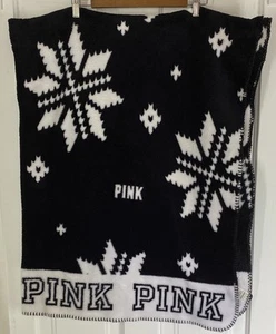 Victoria’s Secret Pink Logo Black & White Fleece Blanket Throw 50”x60” - Picture 1 of 4