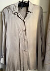 Long shirt 100% Pure silk satin collared sz 14 Large Oversized Cappuccino Oyster