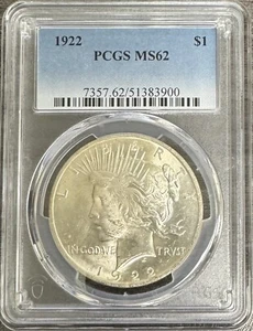 1922 Peace Silver Dollar PCGS MS62 (11/29) - Picture 1 of 2