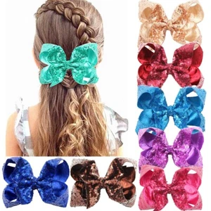 Große 6 Zoll Glitzer Pailletten Mädchen Haarschleife Clips Schule UK - Bild 1 von 14