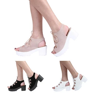 NEU DAMEN KINDER MÄDCHEN PLATEAU STOLLEN BLOCKABSATZ ZUM SCHNÜREN SANDALE SCHUHE GRÖSSE 3-8 UK - Bild 1 von 13