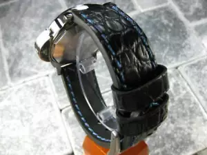 Correa de cuero BIG GATOR de 20 mm negra gruesa correa de reloj azul para BREITLING A - Imagen 1 de 7