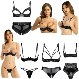 Damen Sexy Dessous Set Spitze Leder Reizwäsche BH mit Höschen Slip Unterwäsche - Picture 1 of 37