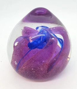 Sea Anemone Jellyfish Paperweight bubble swirl Vintage Handblown glass Blue/pur - Picture 1 of 6