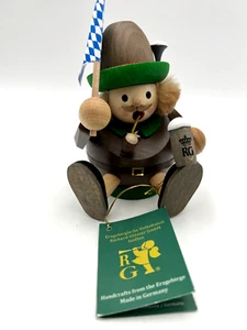 NWT Richard Glasser Wooden German Smoker Sitting Bavarian Man Pipe Beer Flag - Picture 1 of 8
