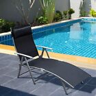 Sun Lounger Recliner Foldable Lounge Chair With Pillow Adjustable Backrest