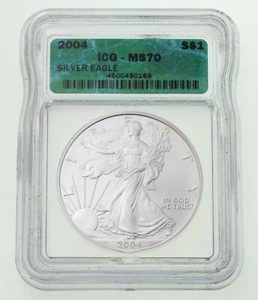 2004 $1 American Silver Eagle Graded by ICG as MS-70! Perfect Strike! - Picture 1 of 4