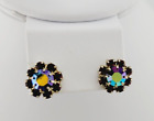 Kirks Folly Authentic Signed Stud Earrings Purple & Green Crystal ST