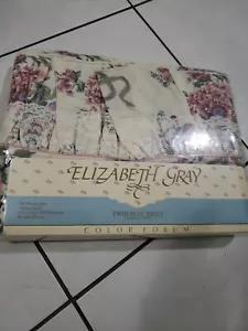 Vintage Elizabeth Gray Victoria Twin Flat Sheet JCPenney Lace Floral Percale - Picture 1 of 6