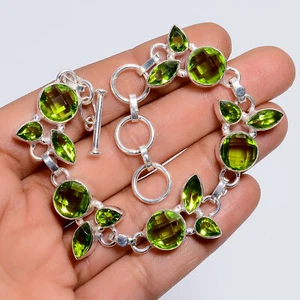 Lab-Created Peridot Gemstone Fashion Jewelry 925 Silver Bracelet 6-8" ARB-1142 - Picture 1 of 3