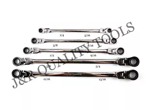 Double Box End Ratcheting Wrench Flex-Head Long 5 PC Set SAE 1/4" - 13/16" - Foto 1 di 2