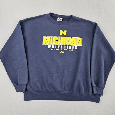 Michigan Wolverines Sweatshirt Mens XL Blue Crewneck NCAA Majestic Vtg 90s - Image 1 of 4
