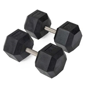 Titan Fitness 95 LB Pair Free Weights, Black Rubber Coated Hex Dumbbell, Straigh - Picture 1 of 7