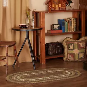 Tea Cabin Charcoal Area Oval 27" x 48". INCLUDES Rug Pad. VHC Brands.  - Picture 1 of 5