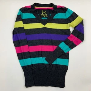 Kirra Sweater Womens Medium VNeck Long Sleeve Multicolor Stripes - Picture 1 of 6
