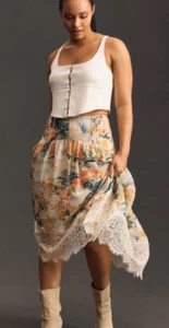 Anthropologie 2X Floral Lace High Low asymmetrische Spitze Plus Rock gebraucht, in einwandfreiem Zustand - Bild 1 von 8