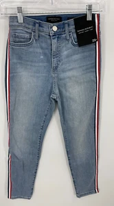 Pantalones de mezclilla Banana Republic 25P lavado medio tiro alto ajustados esmoquin cortos a rayas - Imagen 1 de 7