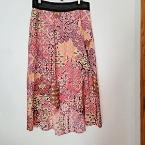 New York Collection Multi-color Women's Skirt Black Elastic Waist Size L Hi-Low - Picture 1 of 9