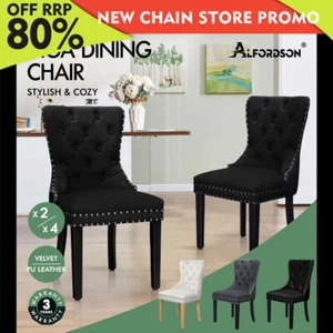 ALFORDSON 2x/4x Dining Chairs Kitchen Padded Diamond Tufted Velvet PU Leather - Picture 1 of 67