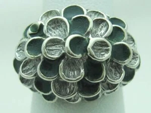 LLAMATIVO ANILLO DE FLORES DE PLATA ESTERLINA Y ESMALTE VERDE ISRAELÍ, TALLA 5,5 - Imagen 1 de 6