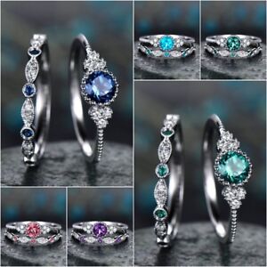 Fashion Round Cut Sapphire Women Wedding Ring 925 Silver Jewelry Size 5-11