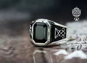 Luziferring Onyx Silber Siegel des Luzifers Ring Mode Luzifer Ring 925 Silber - Bild 1 von 6