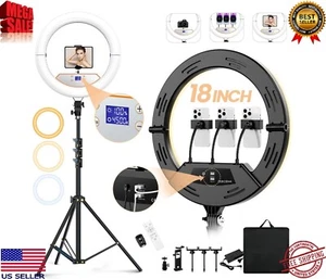 Kit d'éclairage anneau LED dimmable 18 pouces avec support de lumière réglable 71 pouces - Photo 1 sur 7