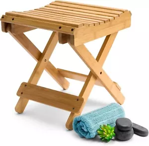 Folding Bamboo Step Stool - Shaving, Shower Rest, Bath Chair, Assembled - Picture 1 of 9