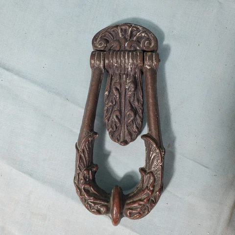 Antique Heavy Brass Bronze Victorian Door Knocker Ornate Architectural Salvage Cover