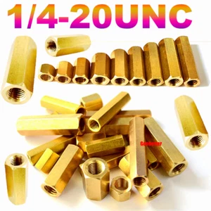 1/4-20UNC Brass Hex Connector Tube Long Nuts Threaded Sleeve Round Rod Bar Stud - Picture 1 of 12