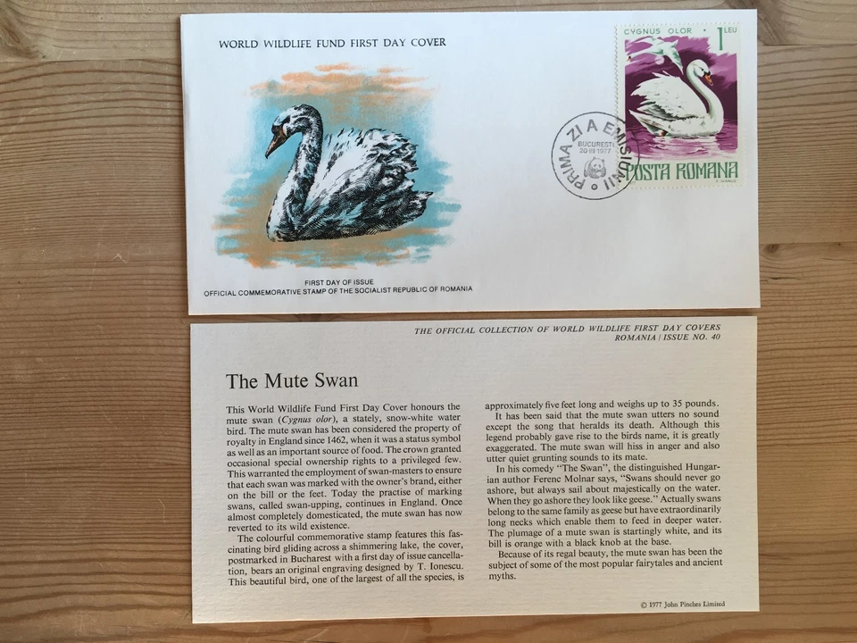 ROMANIA ROMANA 1977 FDC WWF 040 BIRDS MUTE SWAN - Image 1 of 1