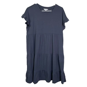 Time And Tru Damen Stufen Shirt Kleid Größe M dunkelblau Flatterärmel Rüschen - Bild 1 von 7