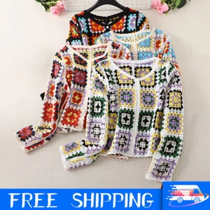 Frühling Herbst Häkelpulli Strickjacke für Damen Langarm Knopf Strickmantel Neu - Bild 1 von 16