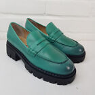 Free People Lyra Lug Sole Loafers Shoes Eu 39.5 Uk 6.5 Turquoise Leather Bn