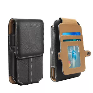 Cell Phone Pouch Case Waist Holster Vertical Leather Holder with Belt Clip Loop - Picture 1 of 27