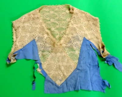 1930s Hand Bobbin Lace Depression Era Collar w/Sleeve Piece of Blue Silk Dress - Image 1 of 4