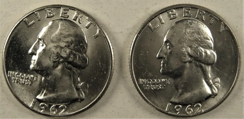 1962-P&D George Washington Quarter 90% Silver BU From Original Rolls Blast White Cover