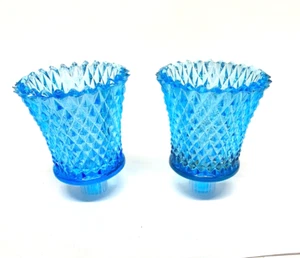 2 Vintage Horizon Blue Ice Diamond Point Cut Glas Peg Votivbecher Kerzenhalter - Bild 1 von 2