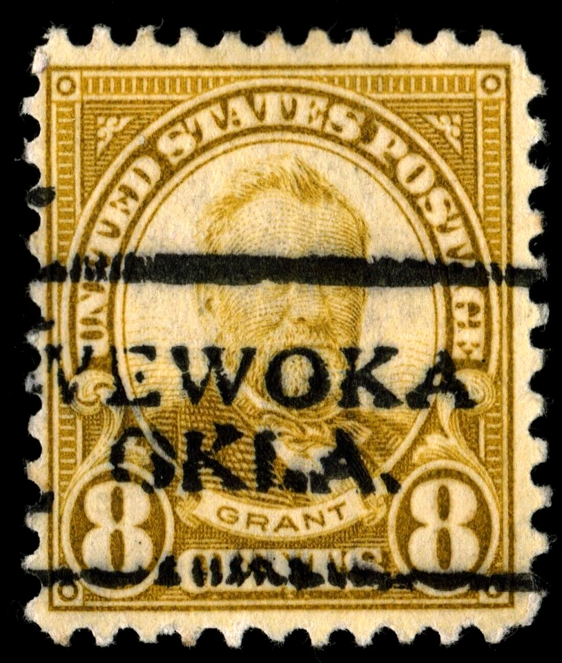 XHTF RARE 1923 #589 PRECANCEL WEWOKA OK ULYSSES GRANT 8 CENT STAMP HINGED #85 - Image 1 of 2