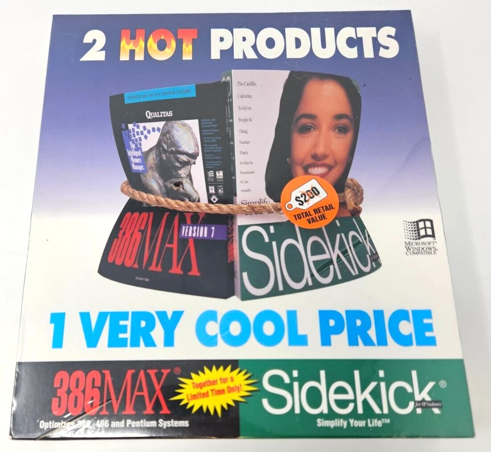 386Max Qualitas Memory Management 3.5 Floppy & Sidekick PC Big Box NEW! DOS Win! - Image 1 of 4