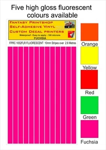 RC VINYL DECAL TRANSFERS STRIPES LINING PRECUT FPRC1052 FLUORESCENT FUCHSIA 10mm - Picture 1 of 3
