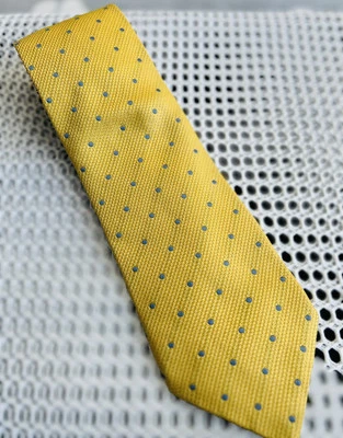 Corbata tejida Fortnum & Mason para hombre amarillo pálido punto azul boda Foto 1 de 2