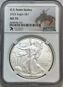 2022 Silver Eagle US State Series Wyoming NGC MS 70 - Picture 1 of 4